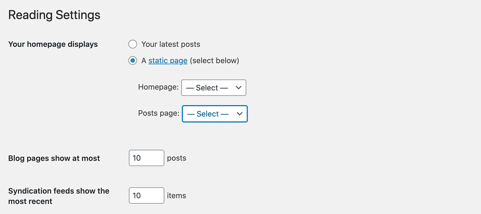 wordpress settings reading